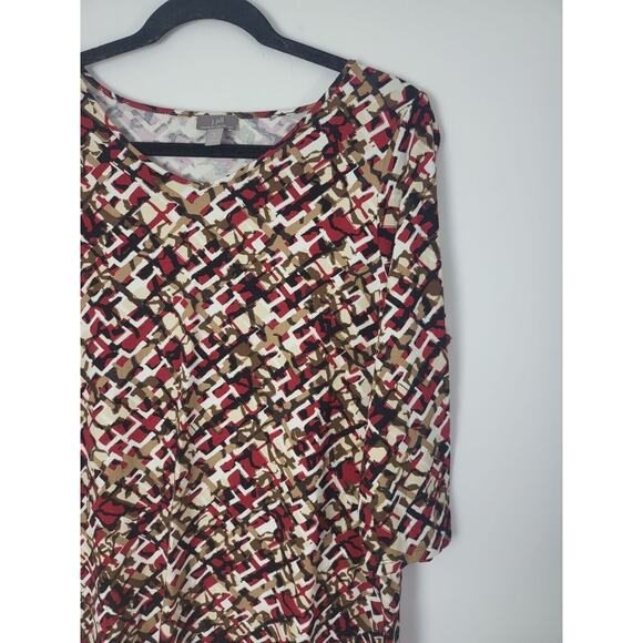J.Jill Wherever Collection Top M Petite Womens 3/4 Sleeve Multicolor Geometric - Picture 2 of 10